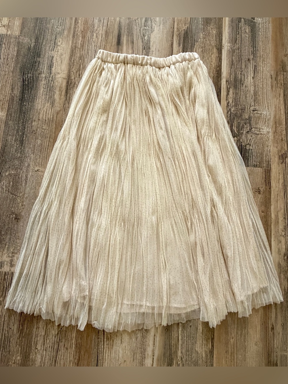 H&M Cream Pleated Midi Skirt with Subtle Shimmer